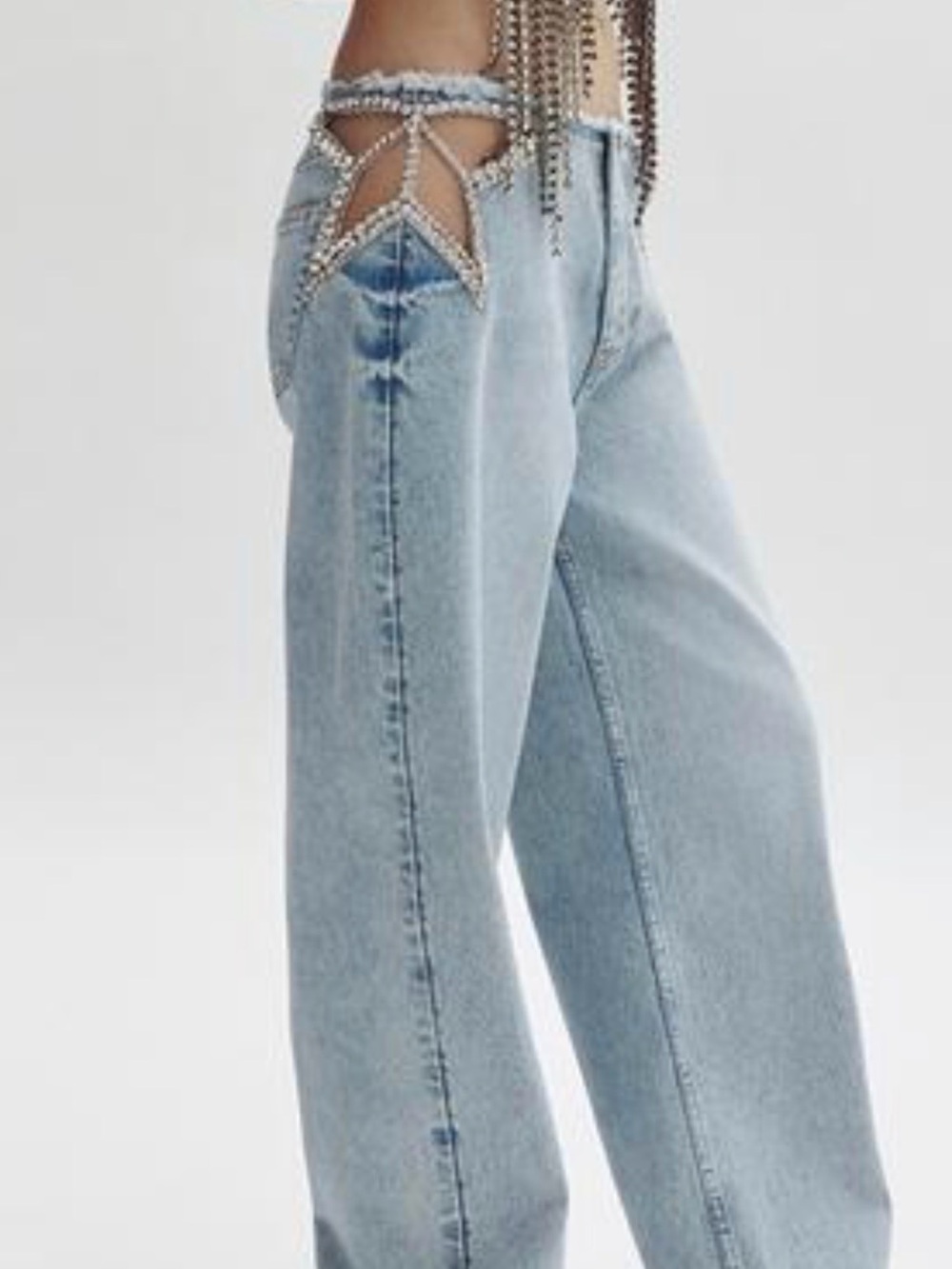H&M Stella McCartney Light Denim Blue Crystal-Star Straight-Leg Jeans - Picture 2 of 2